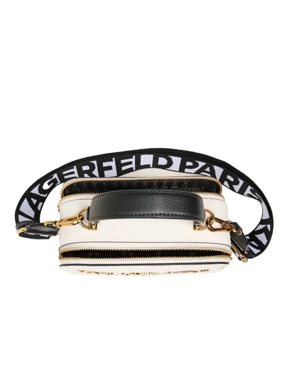 NWT Karl Lagerfeld Paris SIMONE CAMERA Crossbody Bag Logo Strap White with Gold